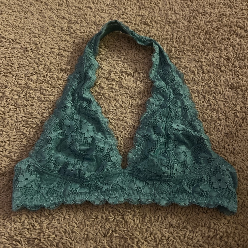Green Free People Lace Halter Bralette